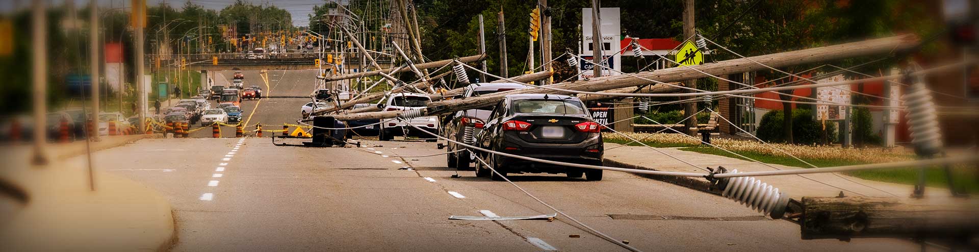 scene of a car accident with powerlines (photo courtesy of hyrdo ottawa)